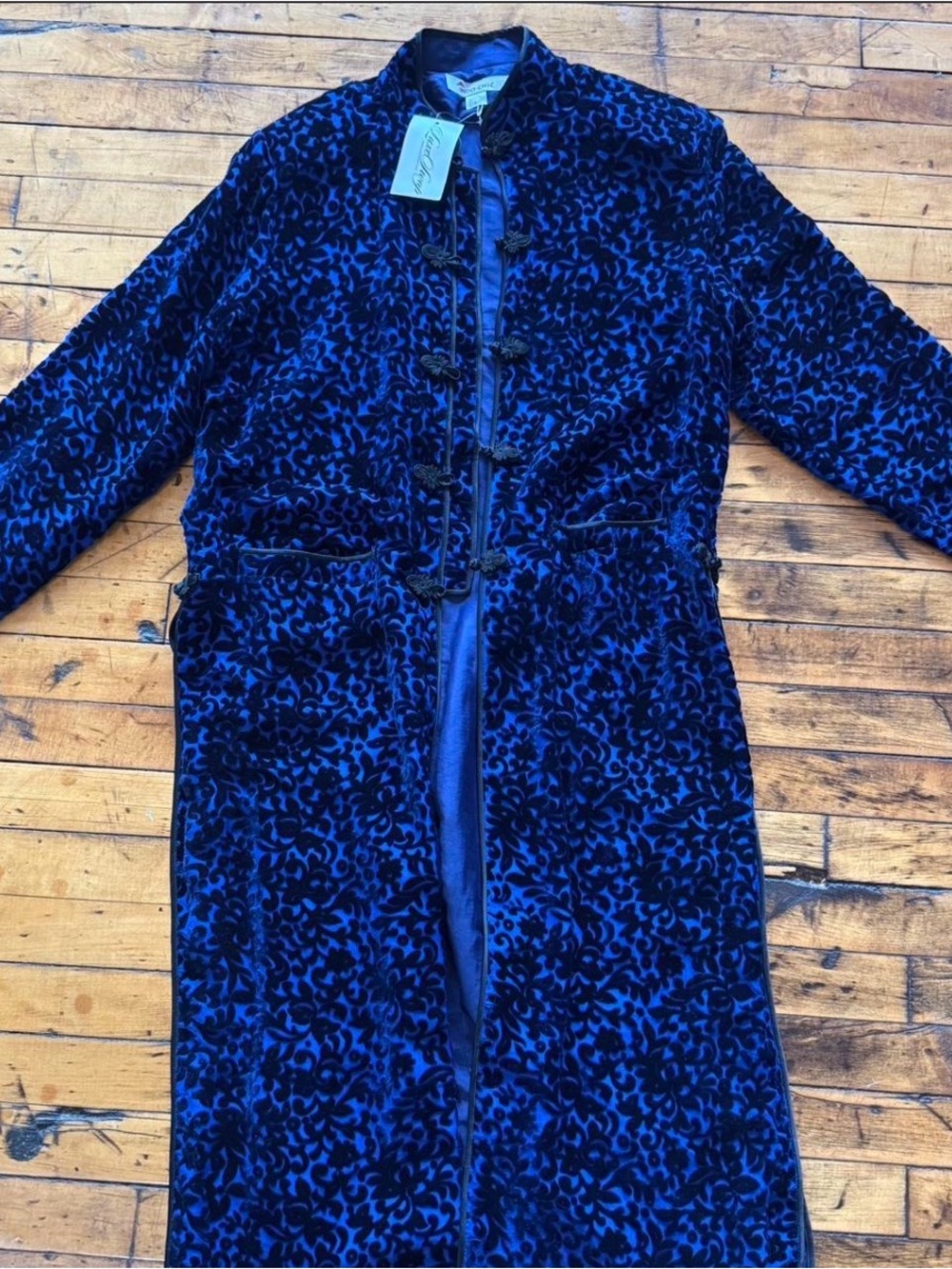 Women's Silk and Velvet Long Jacket in Royal Blue